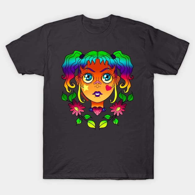 Rainbow y2k girl T-Shirt by SlinkSkull